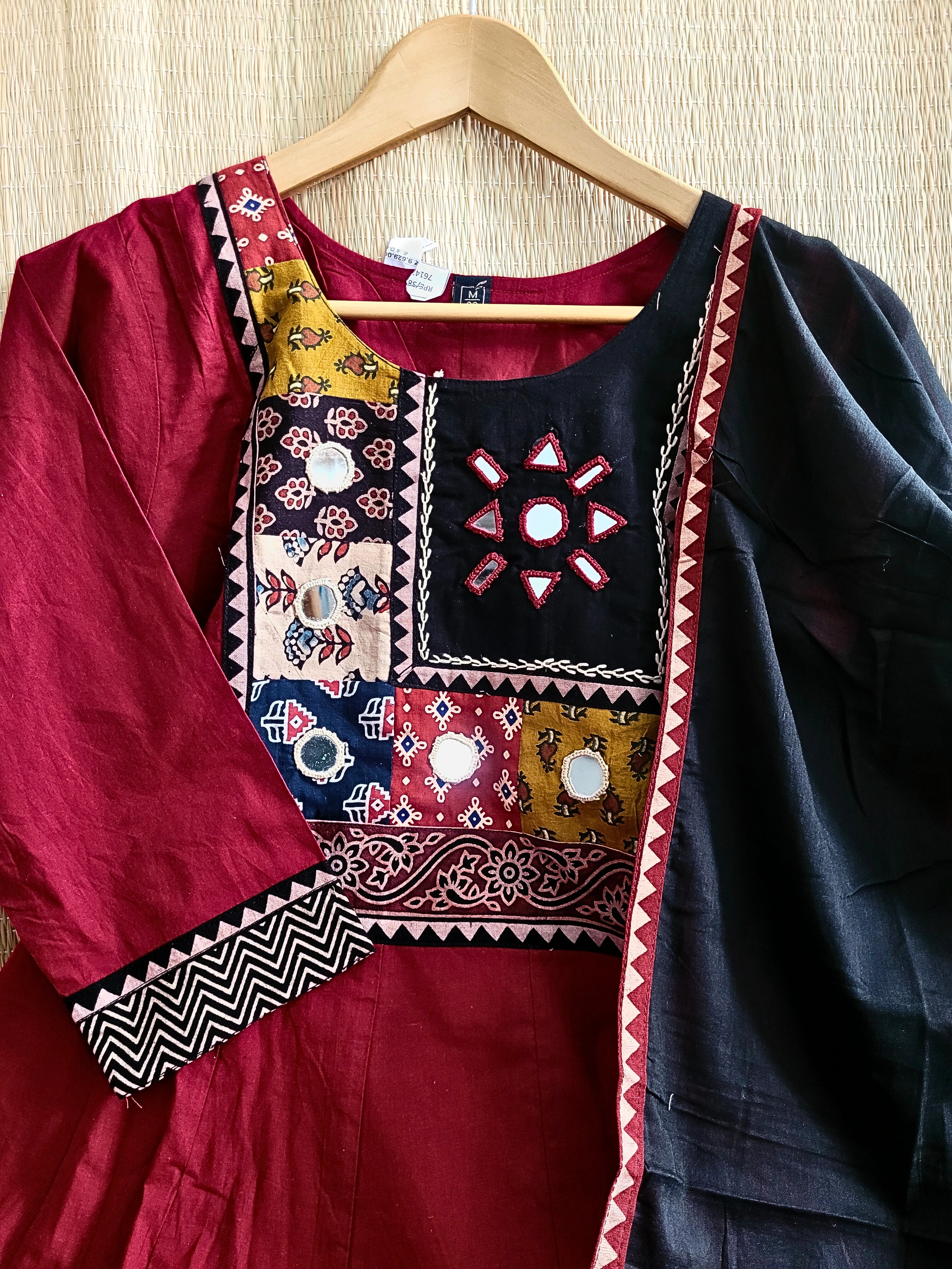 Cotton Anarkali Suit With Ajrakh Prints