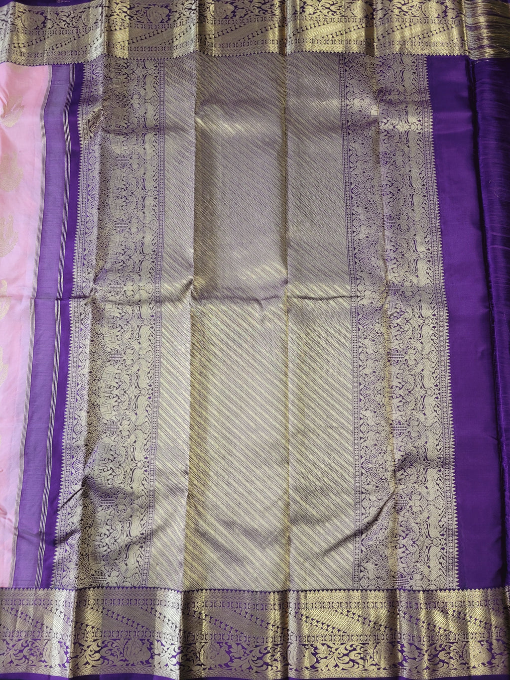 Pastel Pink Korvai kanchipuram Handloom Silk Saree