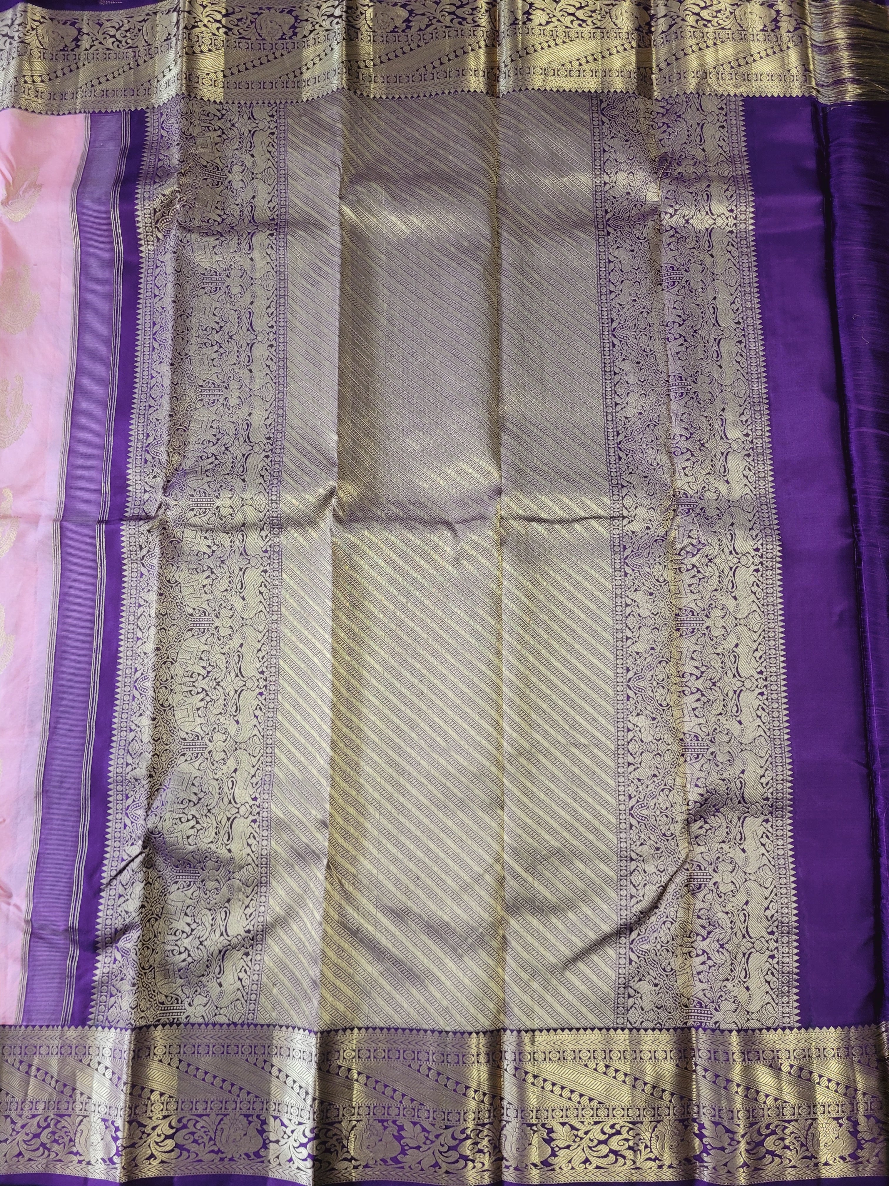 Pastel Pink Korvai kanchipuram Handloom Silk Saree