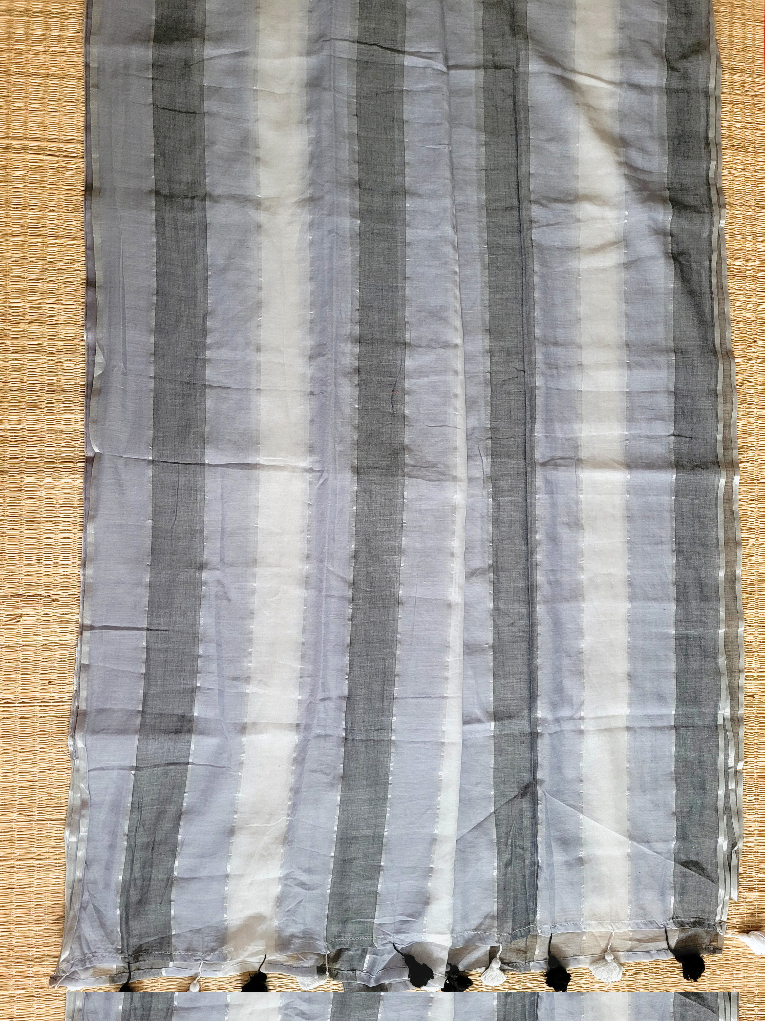 White And Grey Shaded Mul Cotton Saree