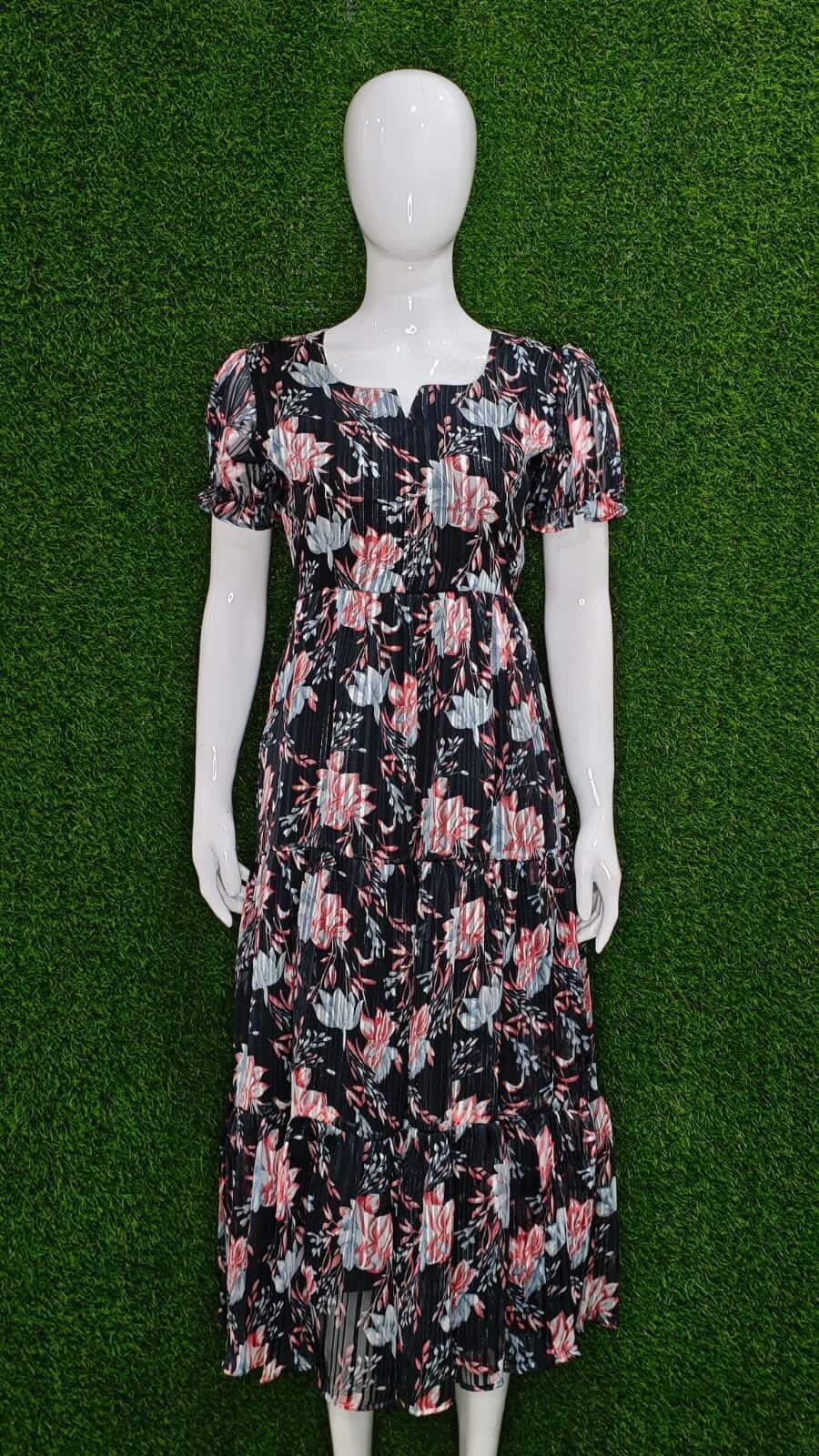 Black Printed Chiffon Gown