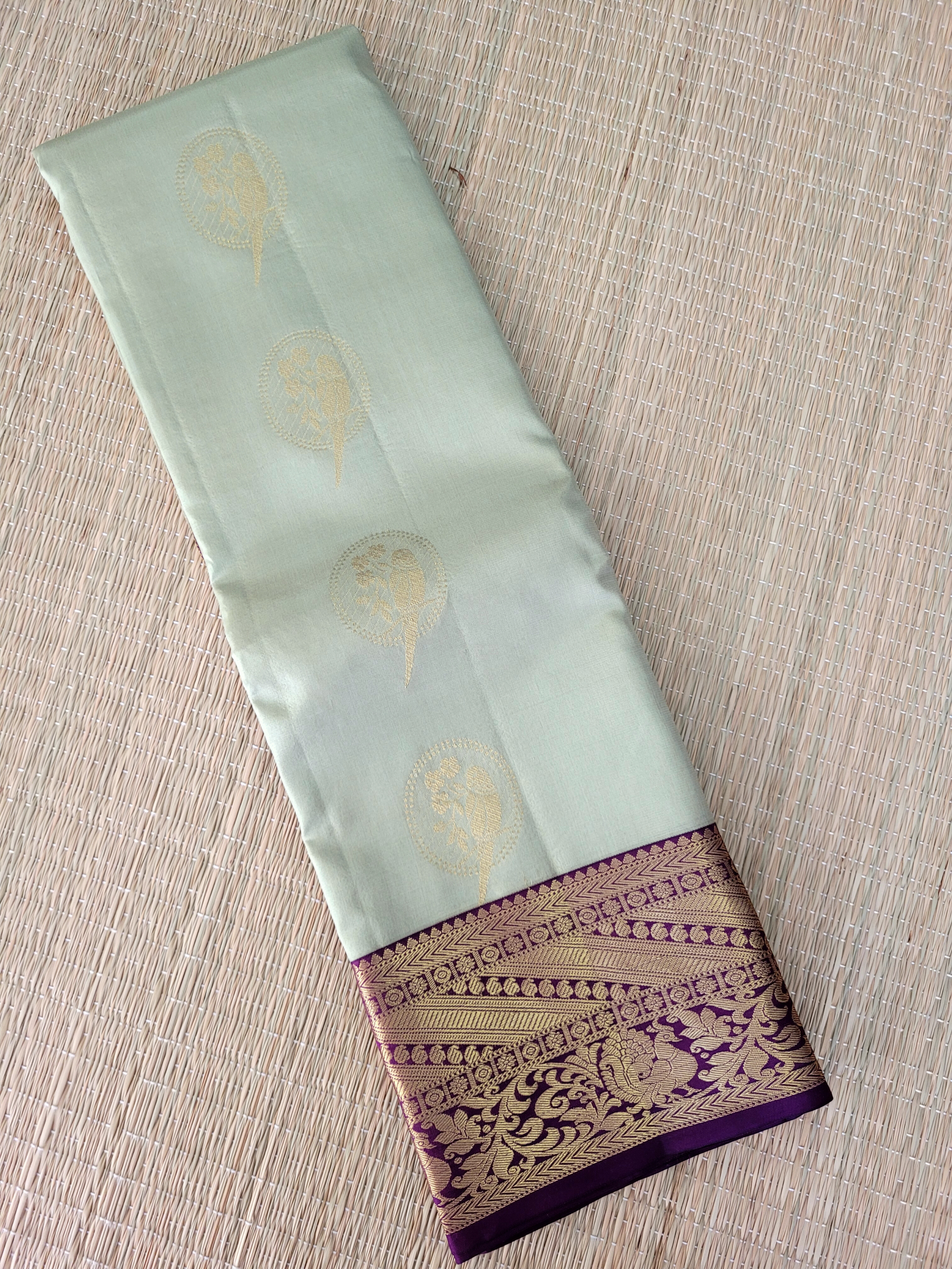 cardamom Green Korvai Kanchipuram Handloom Silk Saree