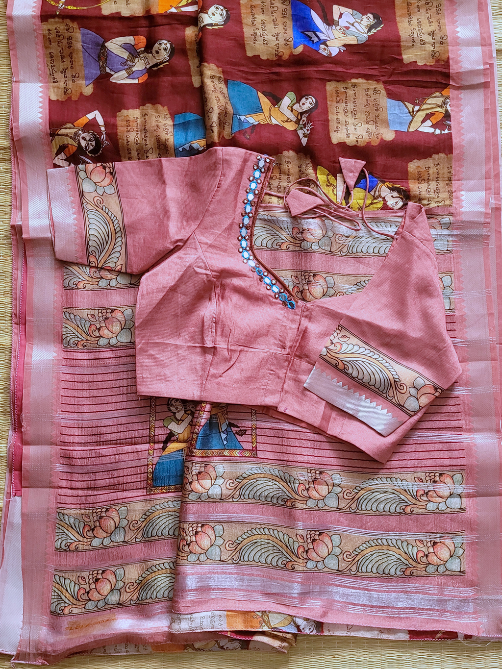 Mangalagiri Saree With Printed Blouse