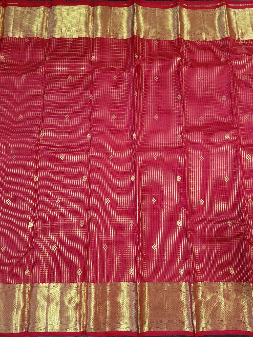 Red Kanchipuram Handloom Silk Saree With Zari Checks