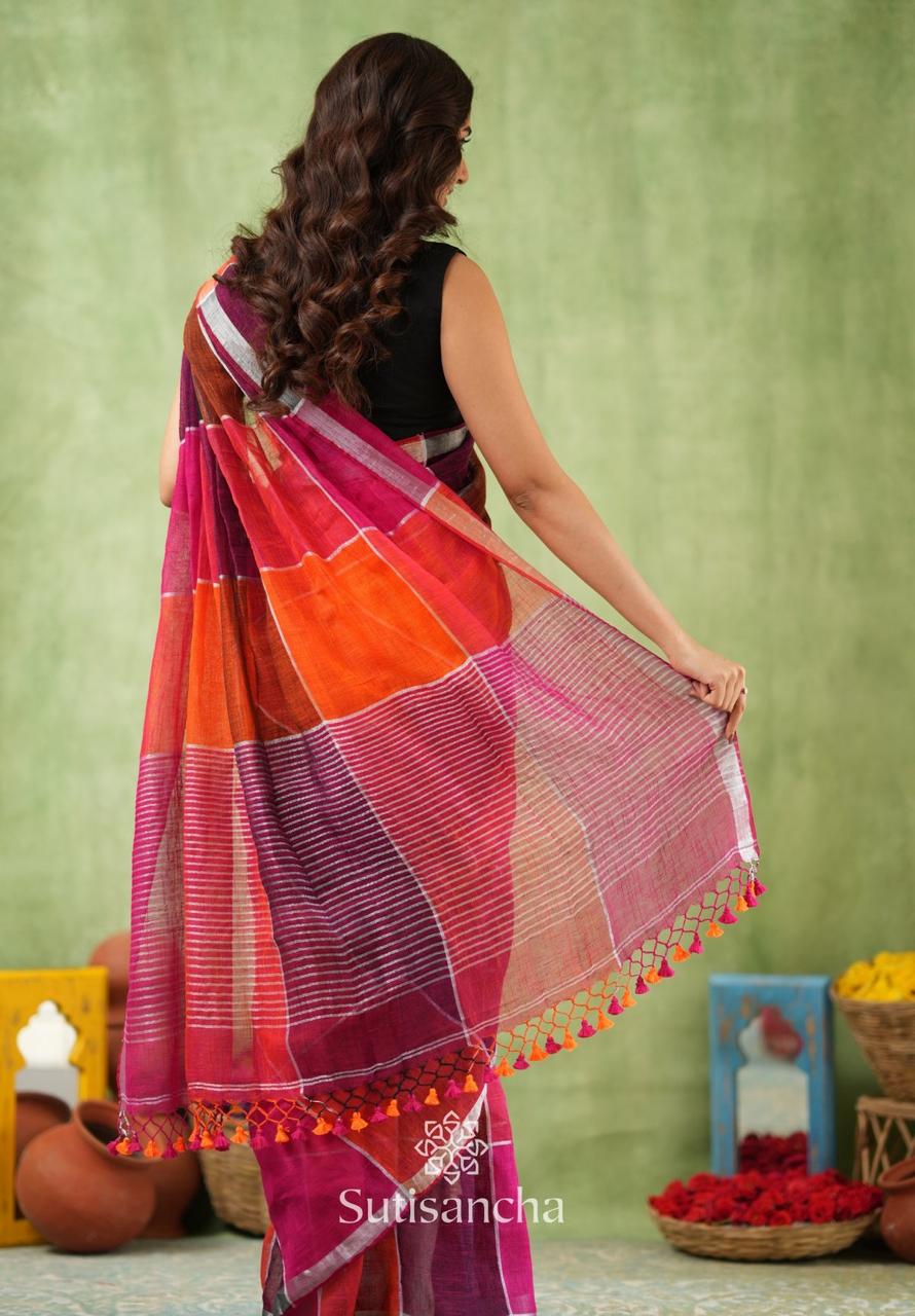 Orange Shaded Mul Cotton Saree