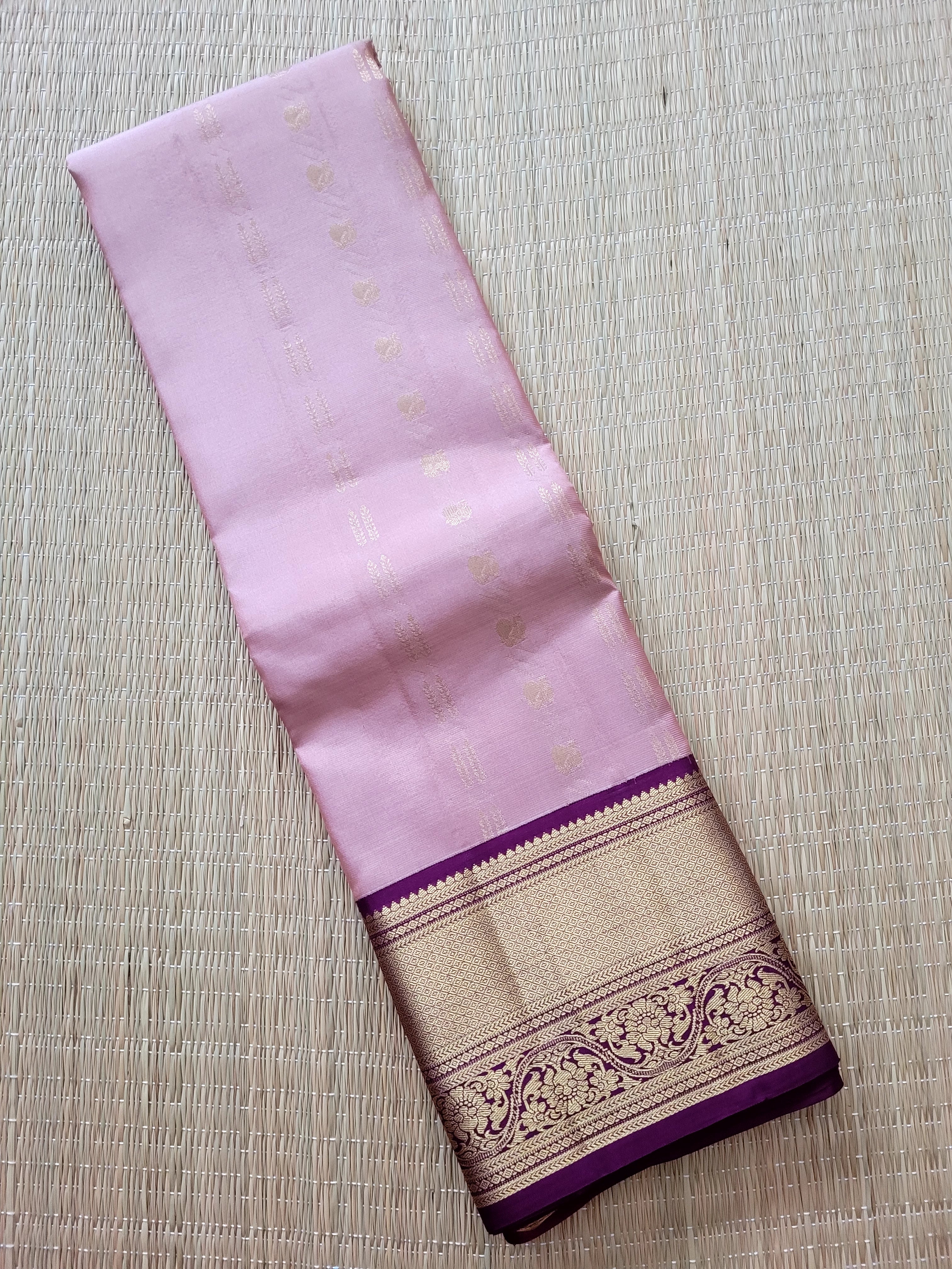 Rose gold Korvai Kanchipuram Handloom Silk Saree