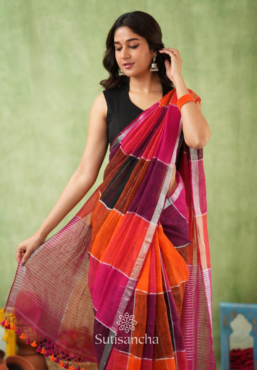 Orange Shaded Mul Cotton Saree