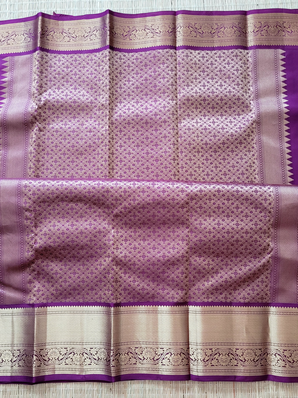 Rose gold Korvai Kanchipuram Handloom Silk Saree