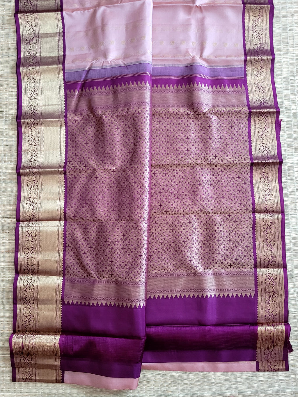 Rose gold Korvai Kanchipuram Handloom Silk Saree