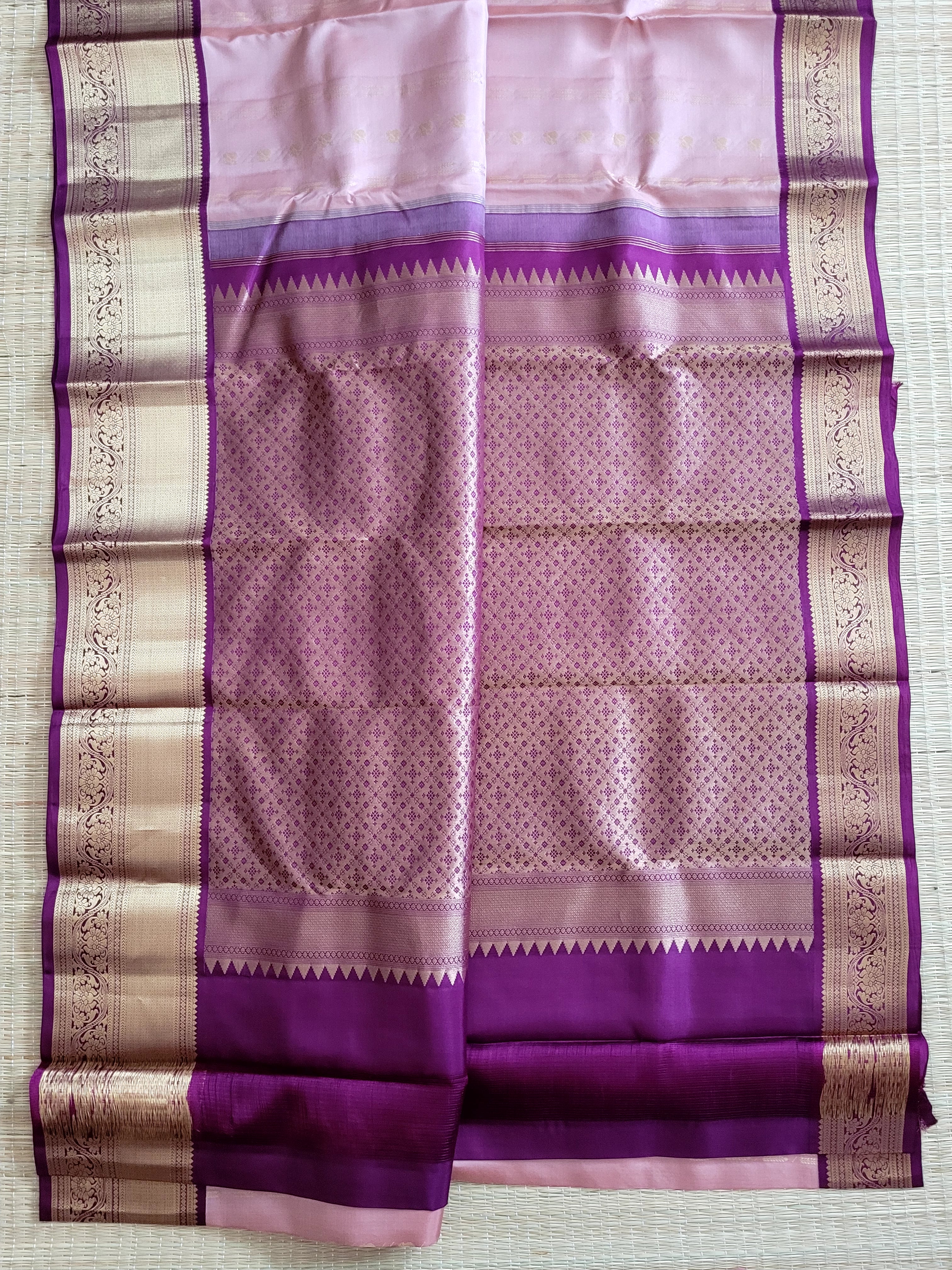 Rose gold Korvai Kanchipuram Handloom Silk Saree