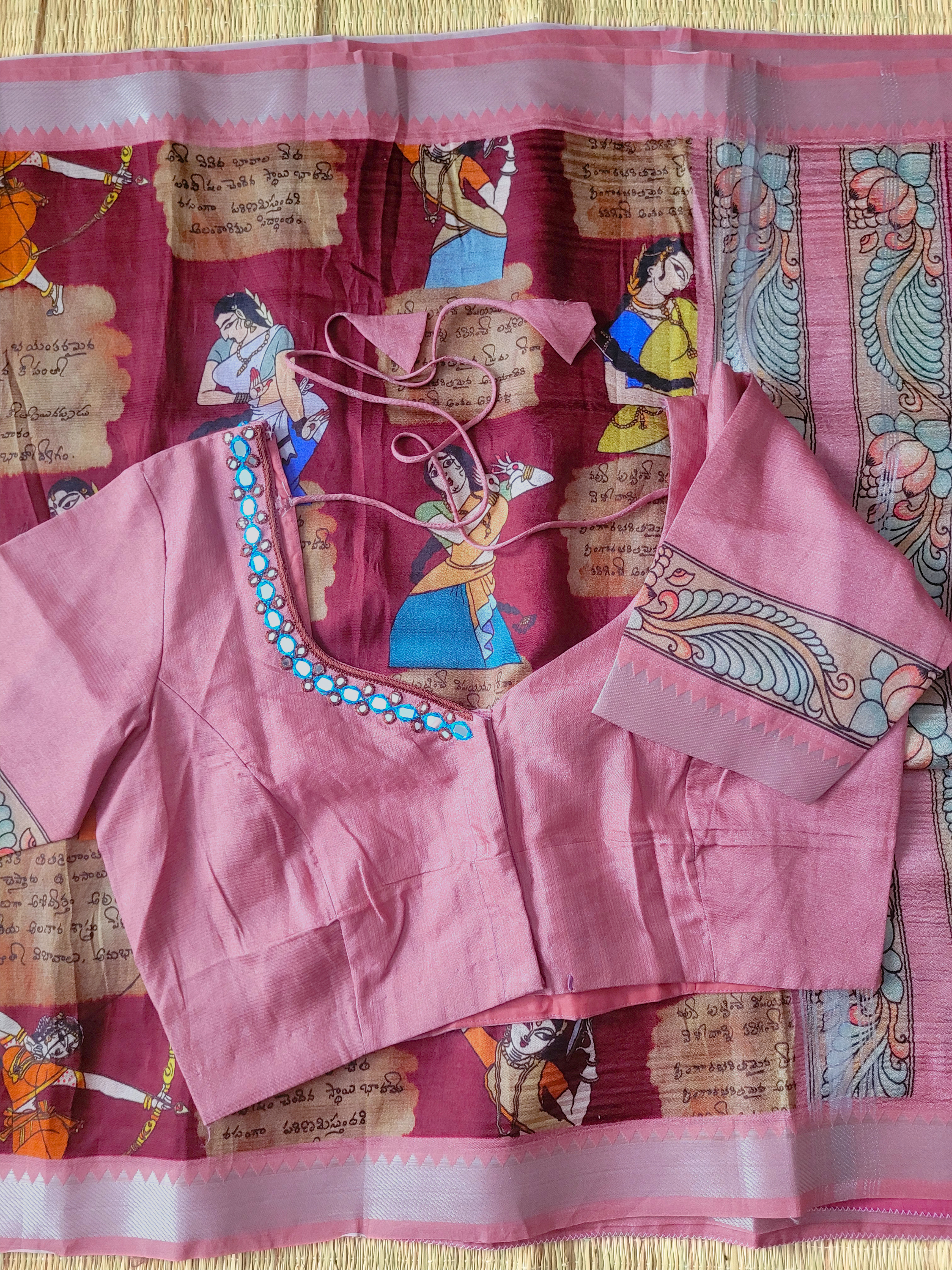 Mangalagiri Saree With Printed Blouse