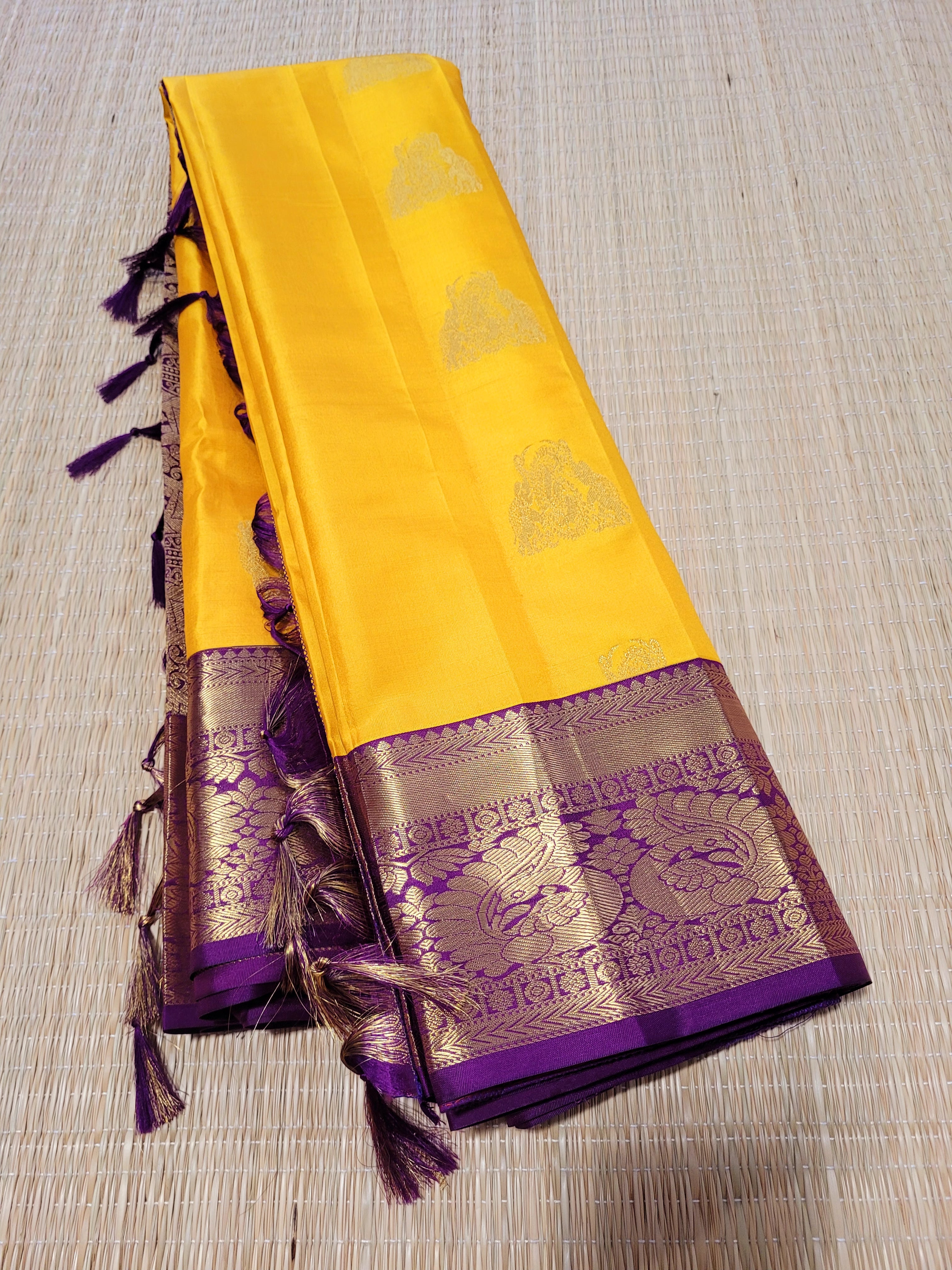 Yellow Korvai Kanchipuram Handloom Silk Saree