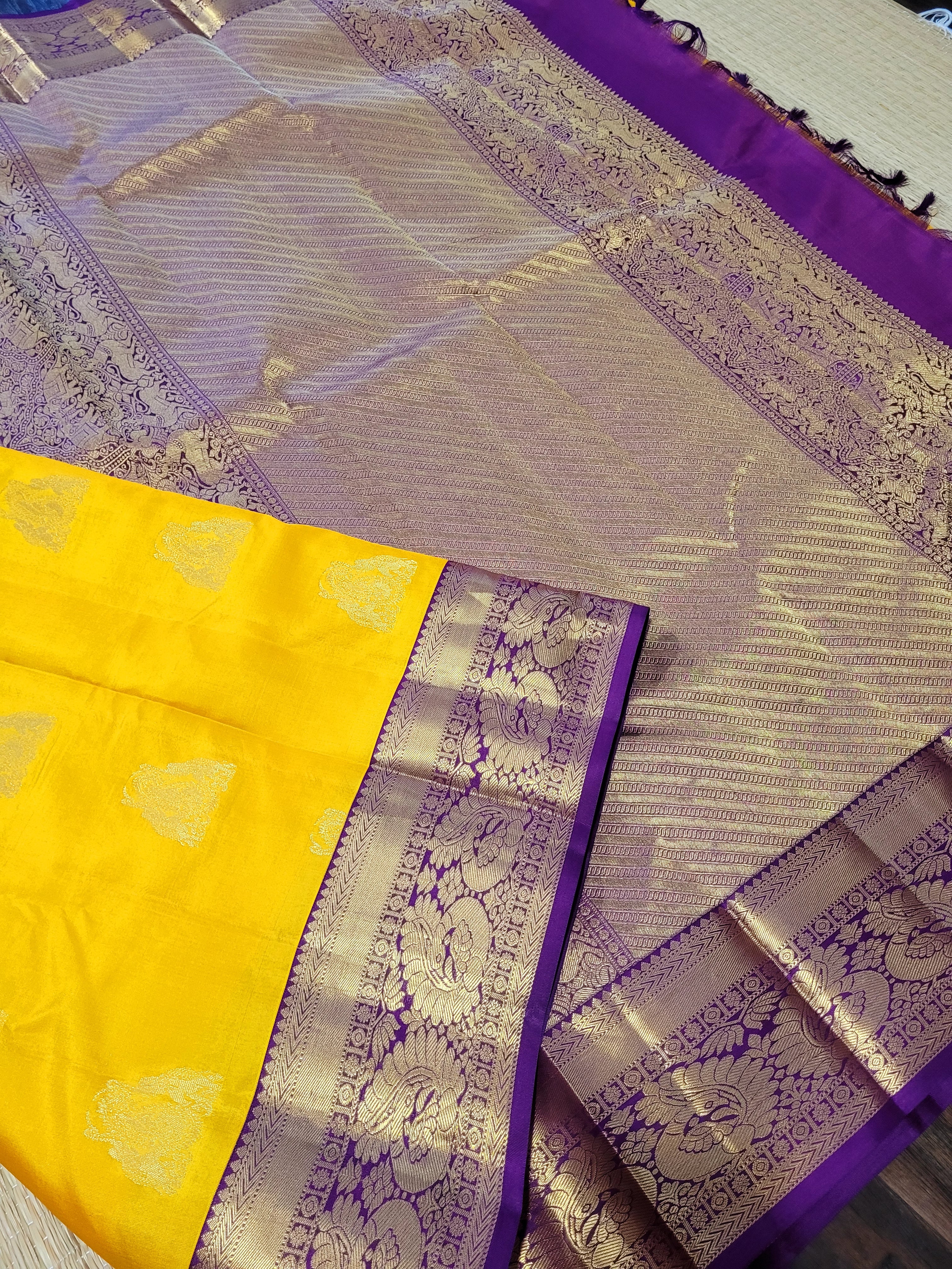 Yellow Korvai Kanchipuram Handloom Silk Saree