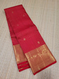 Red Kanchipuram Handloom Silk Saree With Zari Checks
