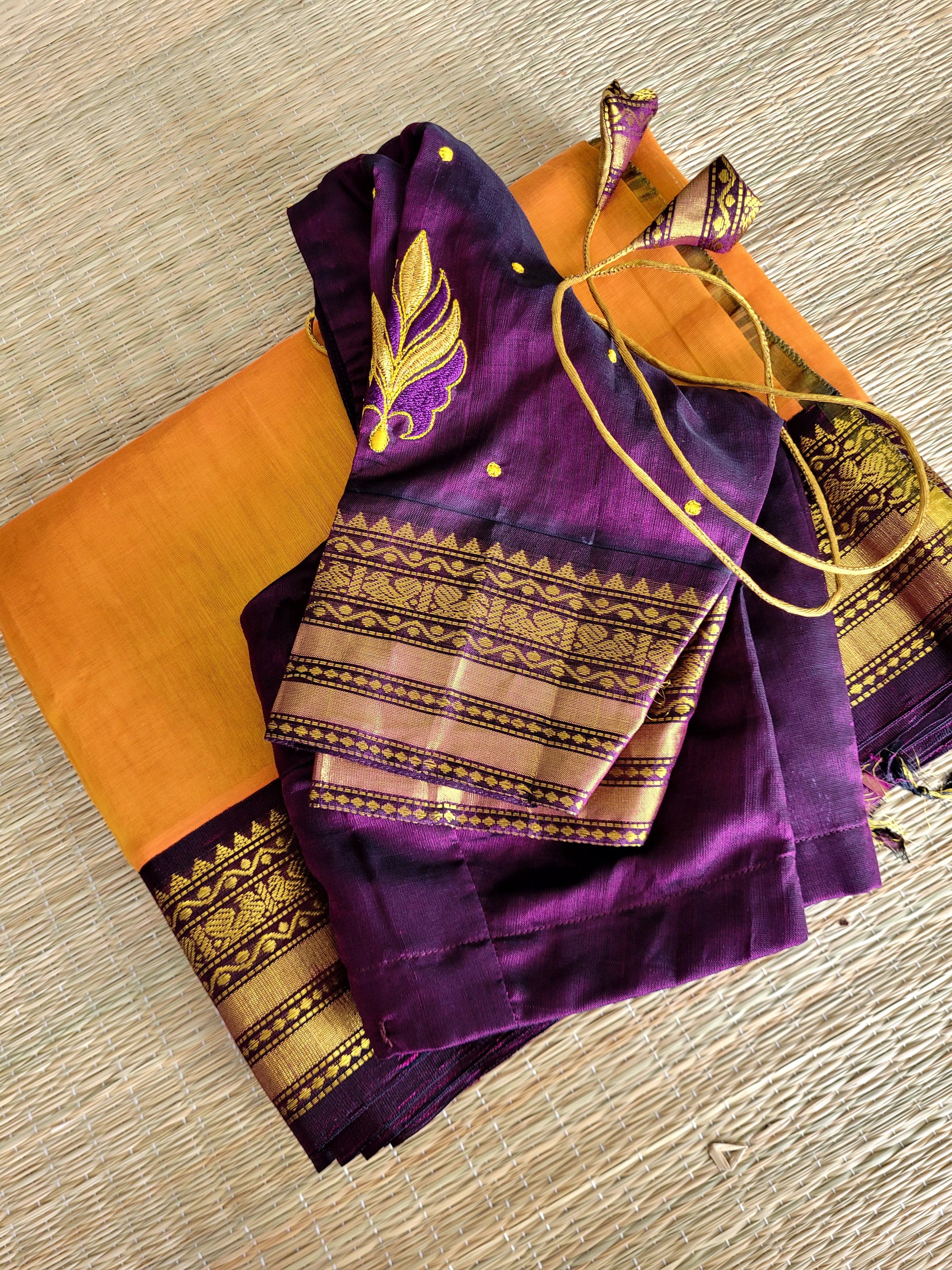 Honey Color Kanjivaram Sico Saree With Stitched Blouse