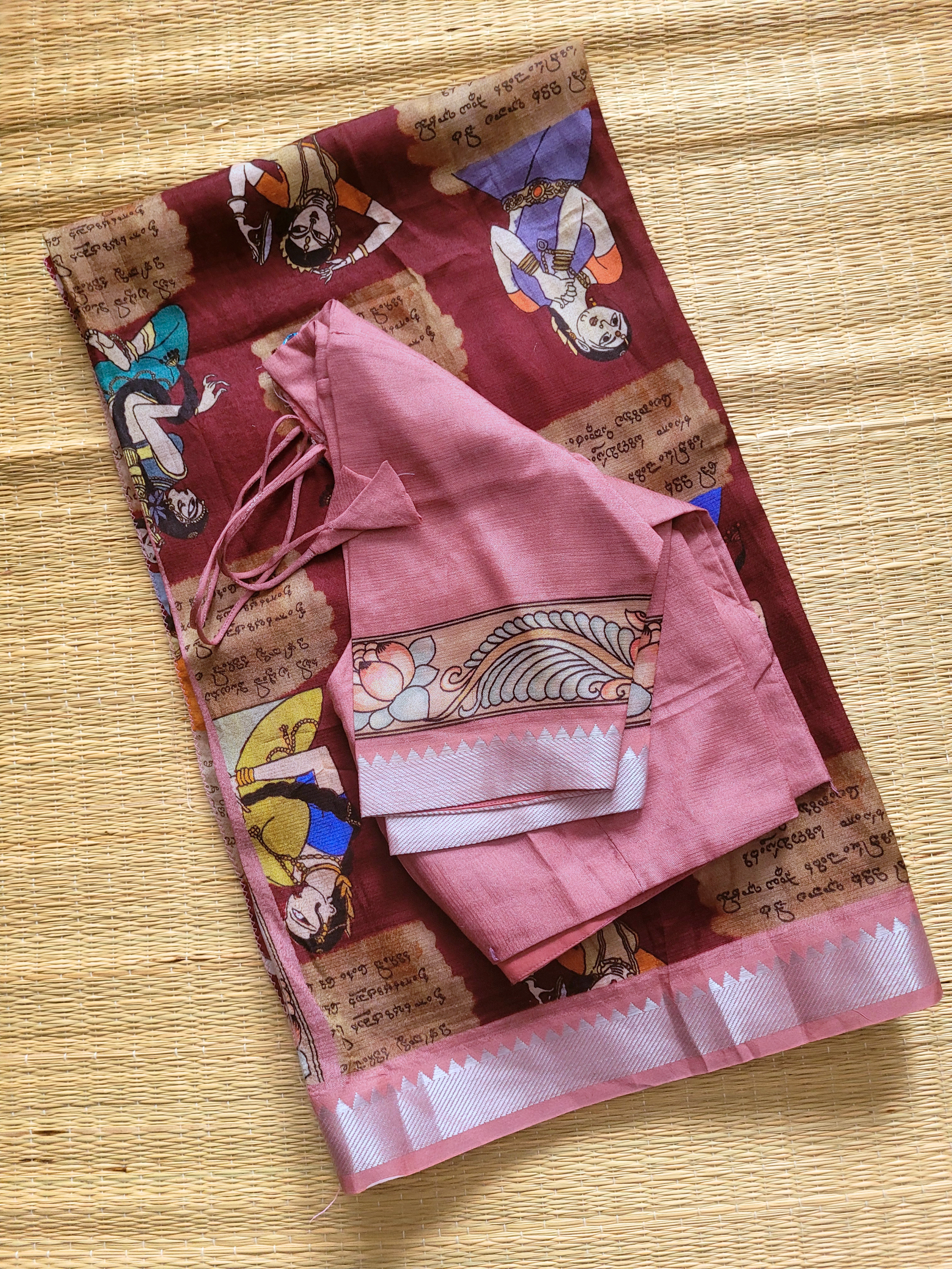 Mangalagiri Saree With Printed Blouse