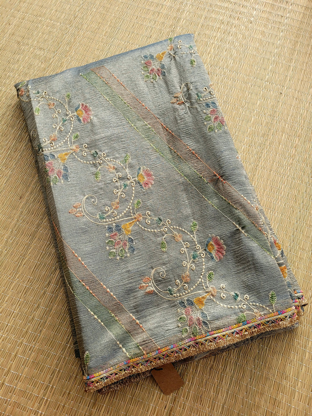 Crushed Tissue Saree With Embroidery