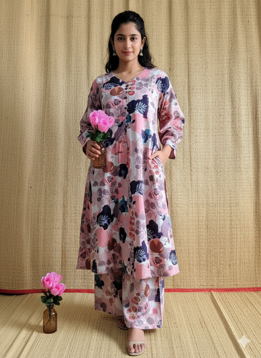Cotton Printed A line Kurti With Pant