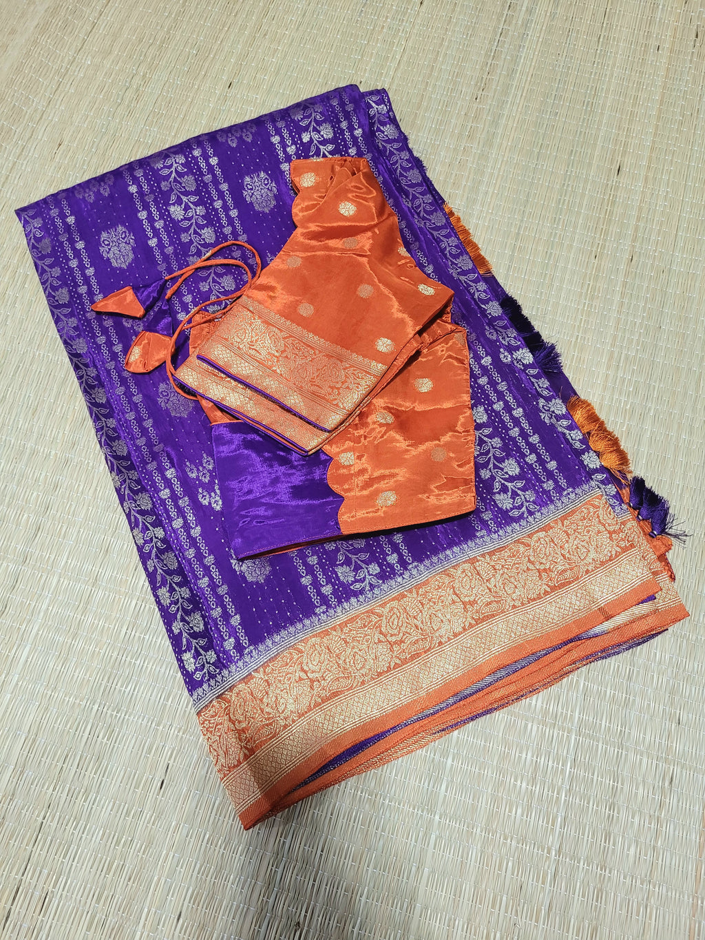 Purple  Banaras HO Silk Saree With Pre-stitched Blouse