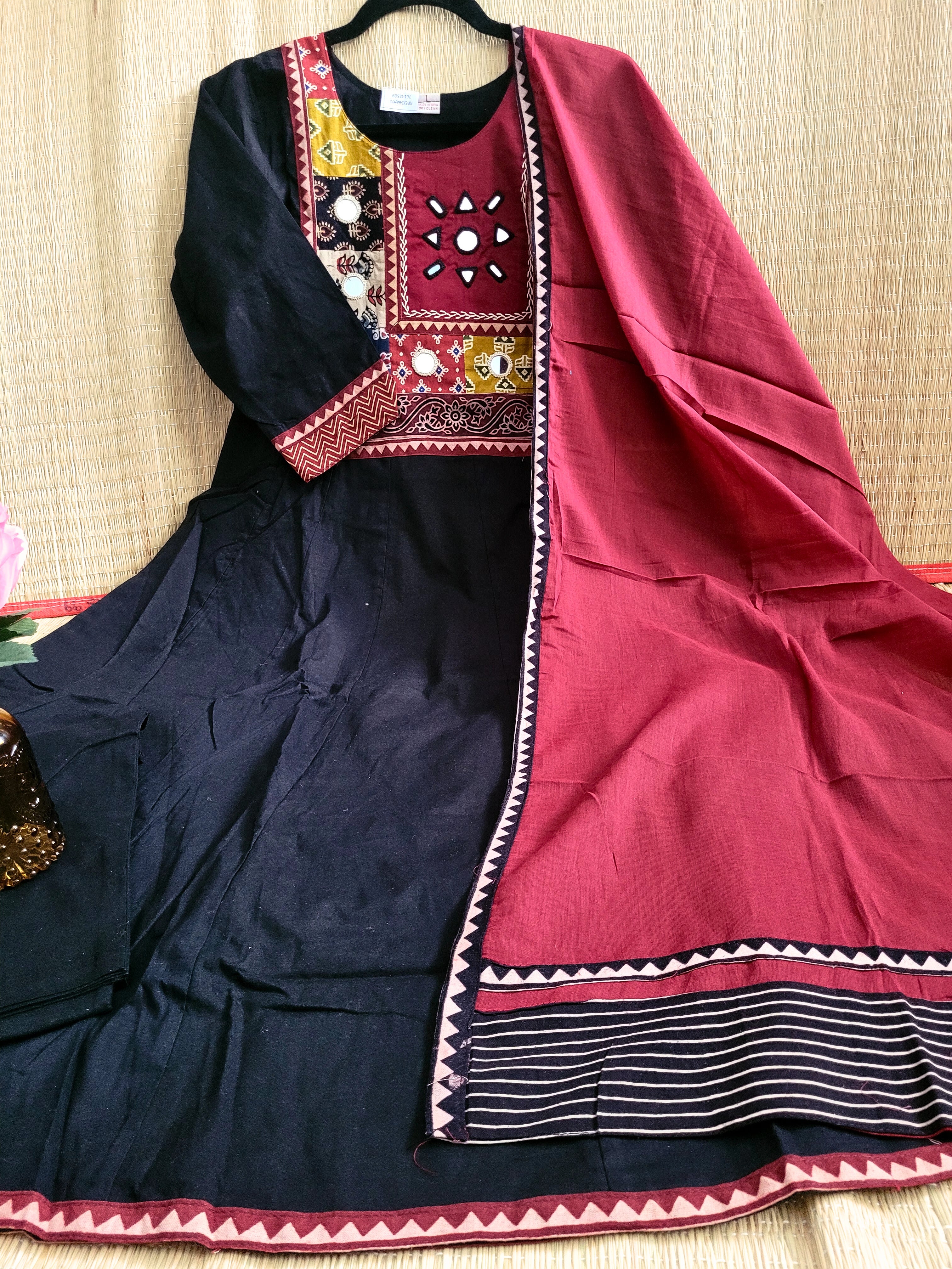 Cotton Anarkali Suit With Ajrakh Prints