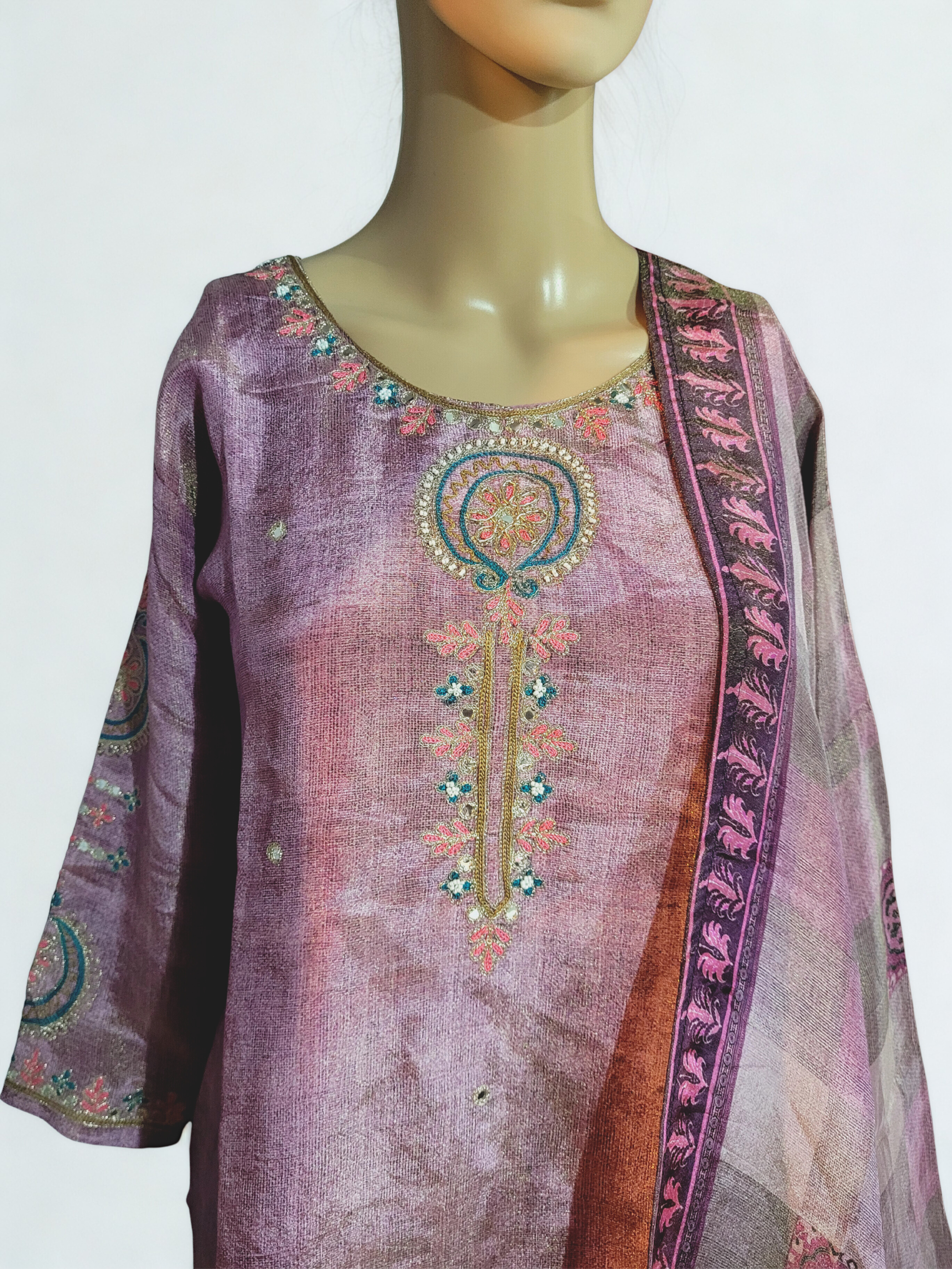 Tissue Shimmer Salwar Suit With Embroidery