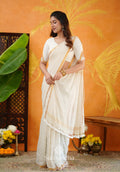 White Checkered Mul Cotton Saree