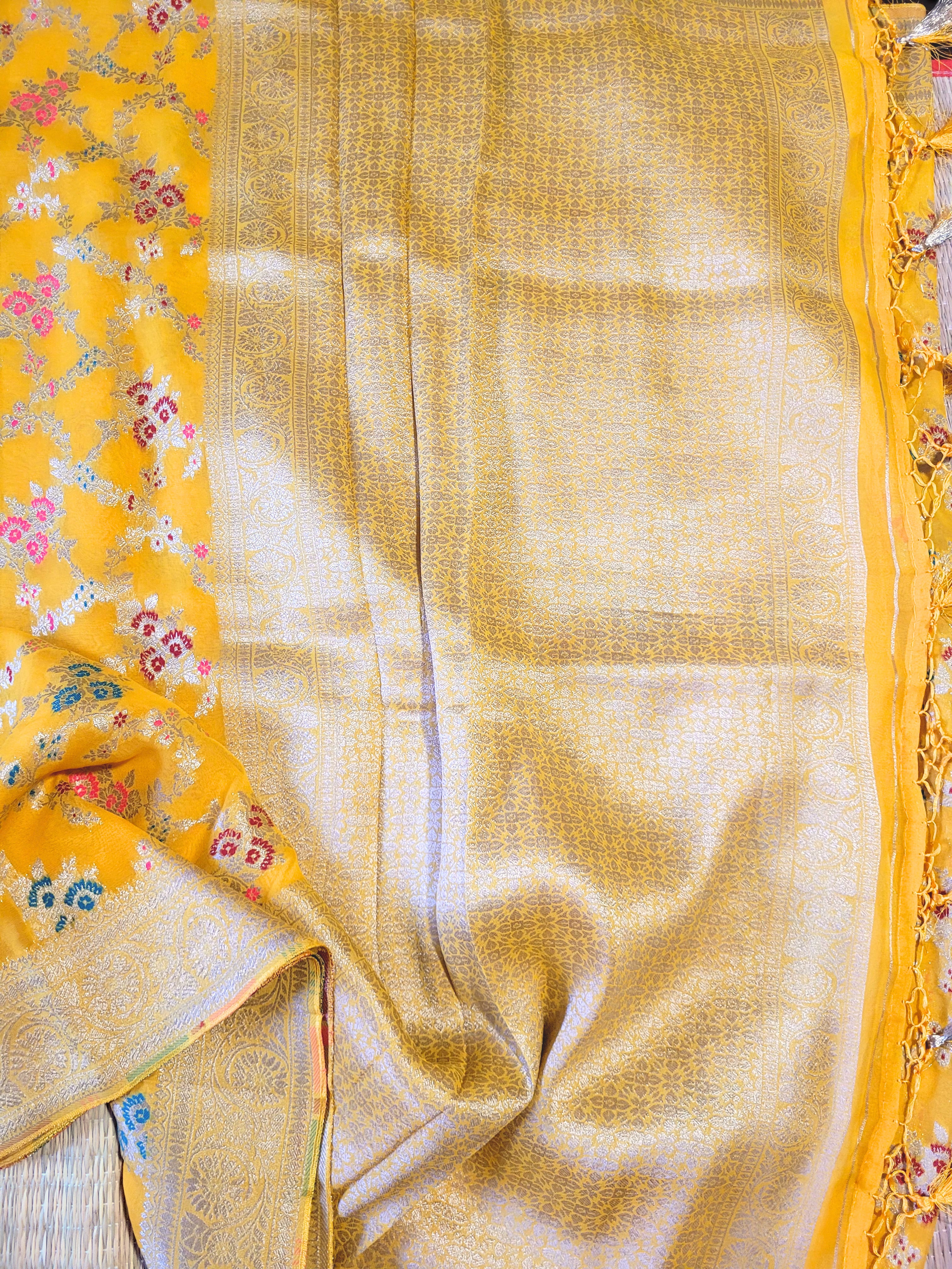 Pure Georgette Banaras Saree With Banaras Blouse