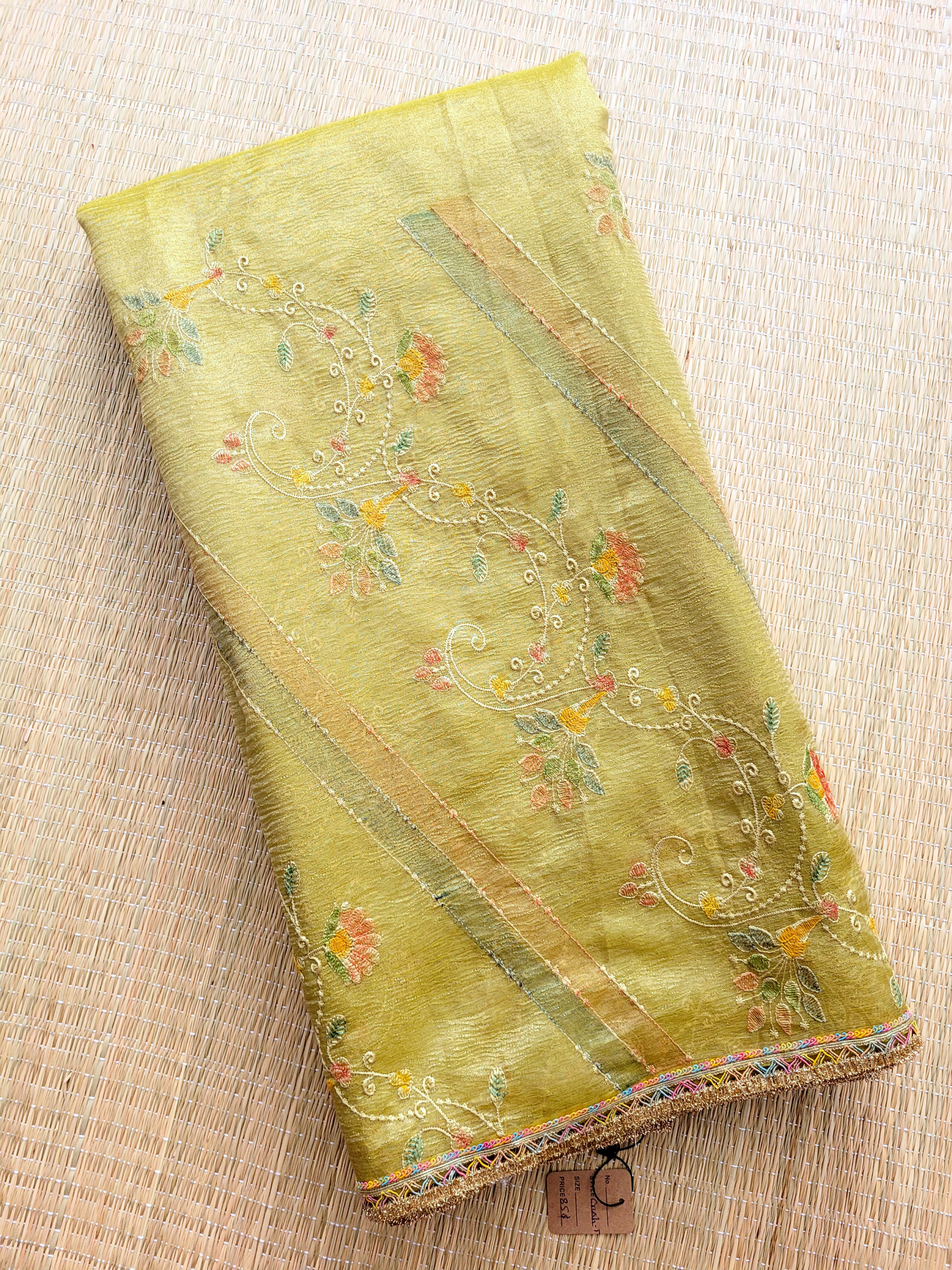 Crushed Tissue Saree With Embroidery