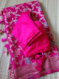 Pure Georgette Banaras Saree With Satin Silk Blouse