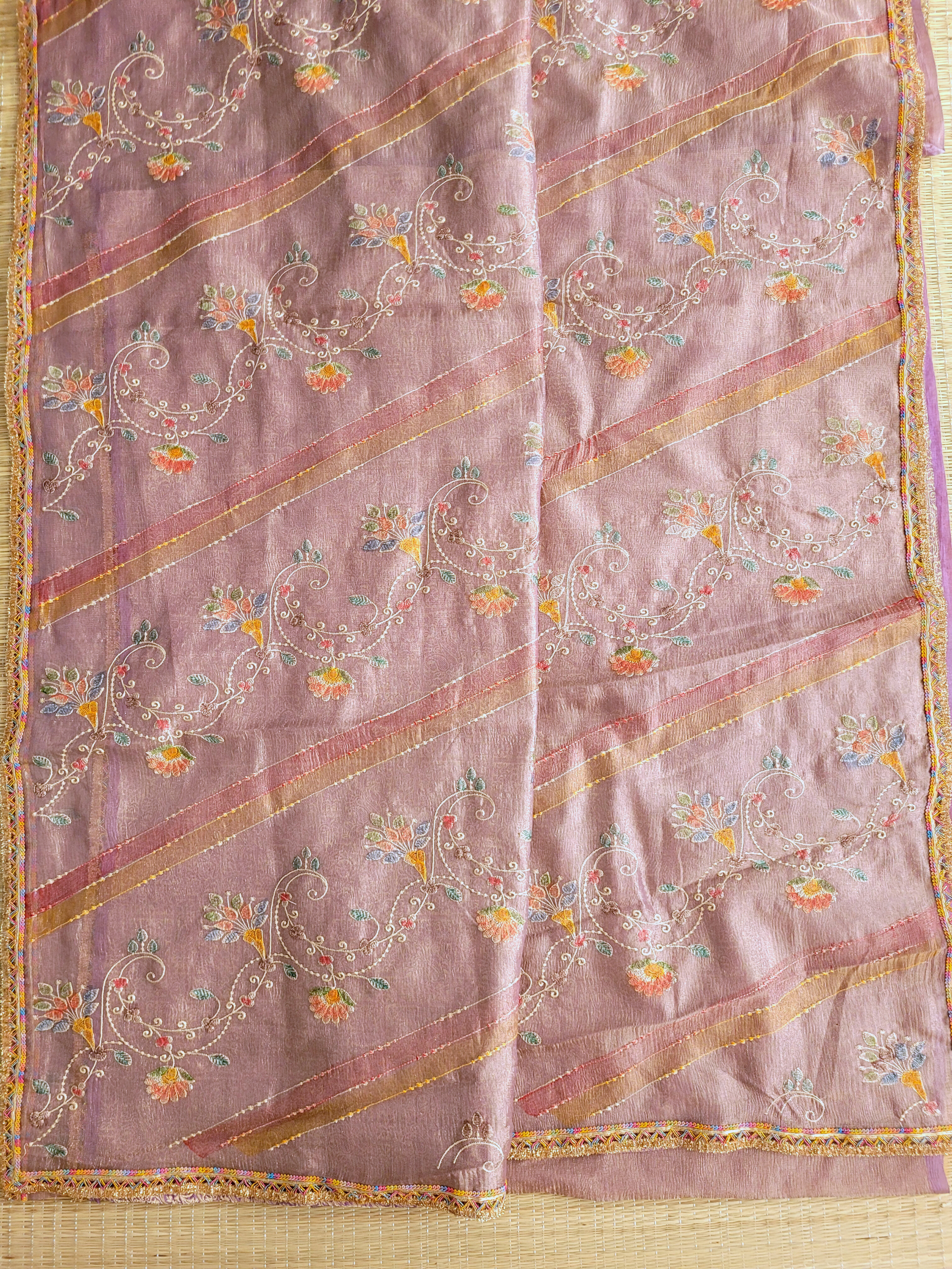 Crushed Tissue Saree With Embroidery
