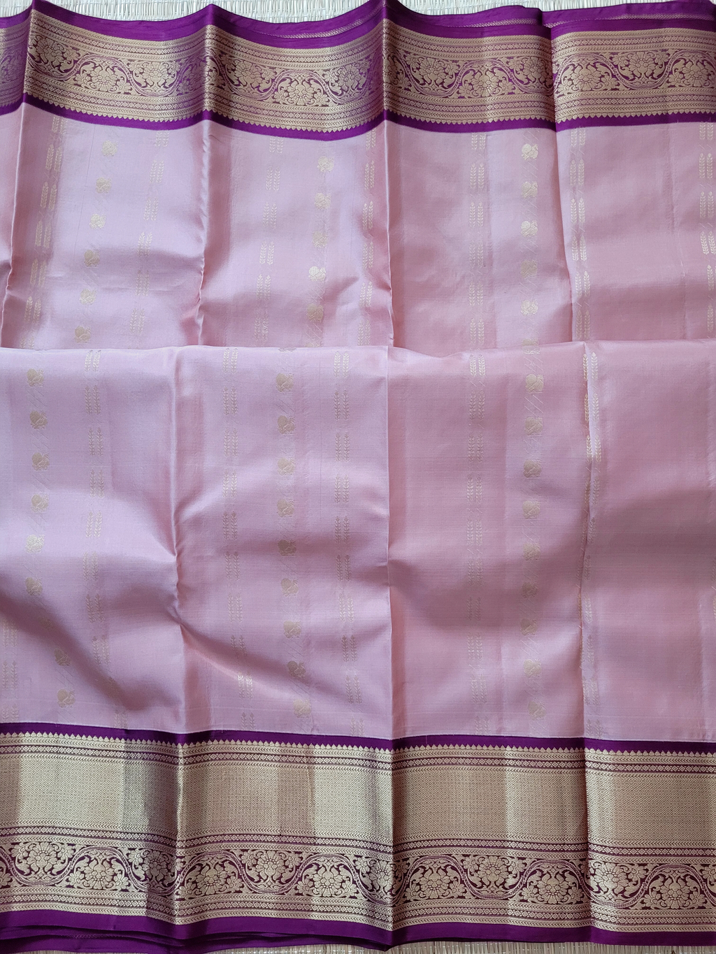Rose gold Korvai Kanchipuram Handloom Silk Saree