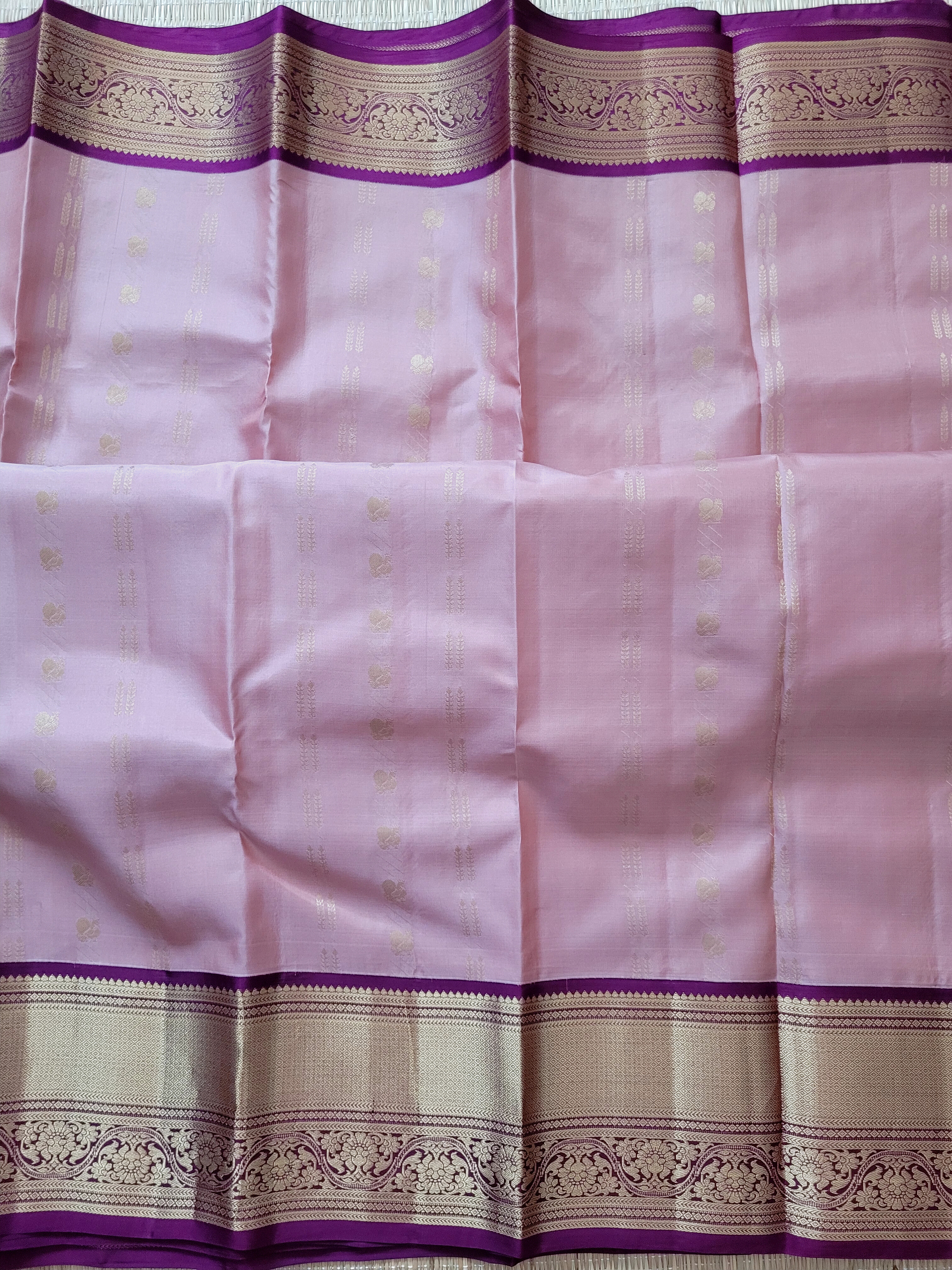 Rose gold Korvai Kanchipuram Handloom Silk Saree