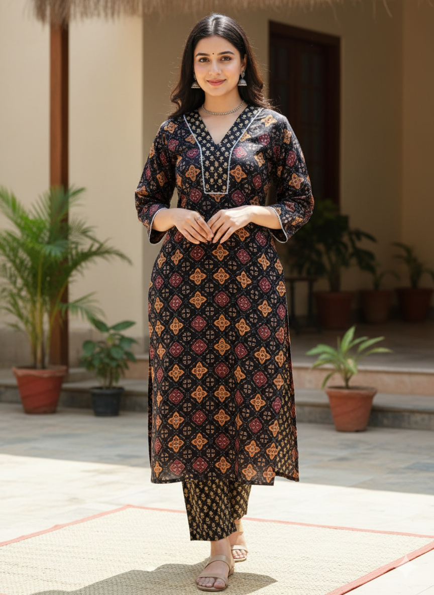 Printed Cotton Kurti With Pant