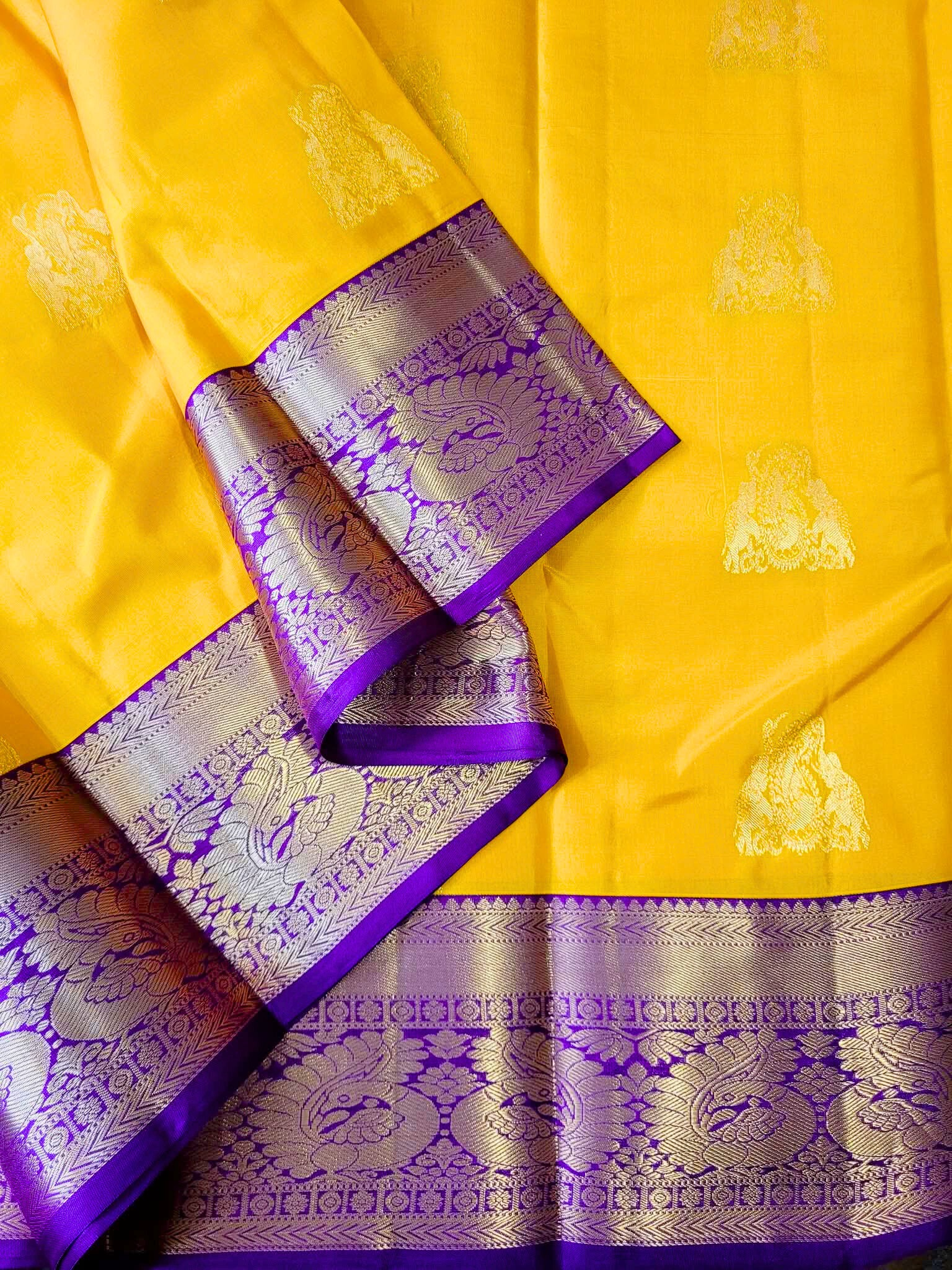 Yellow Korvai Kanchipuram Handloom Silk Saree