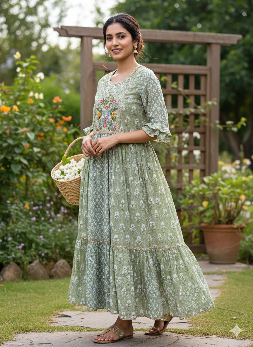 Printed Mul Cotton Gown