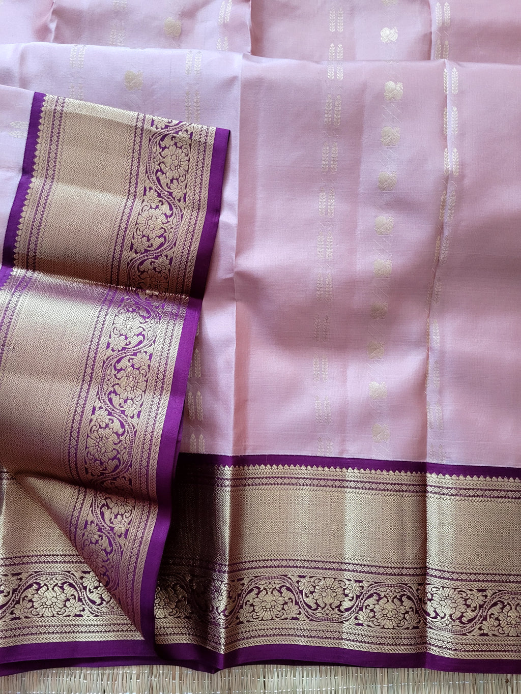 Rose gold Korvai Kanchipuram Handloom Silk Saree