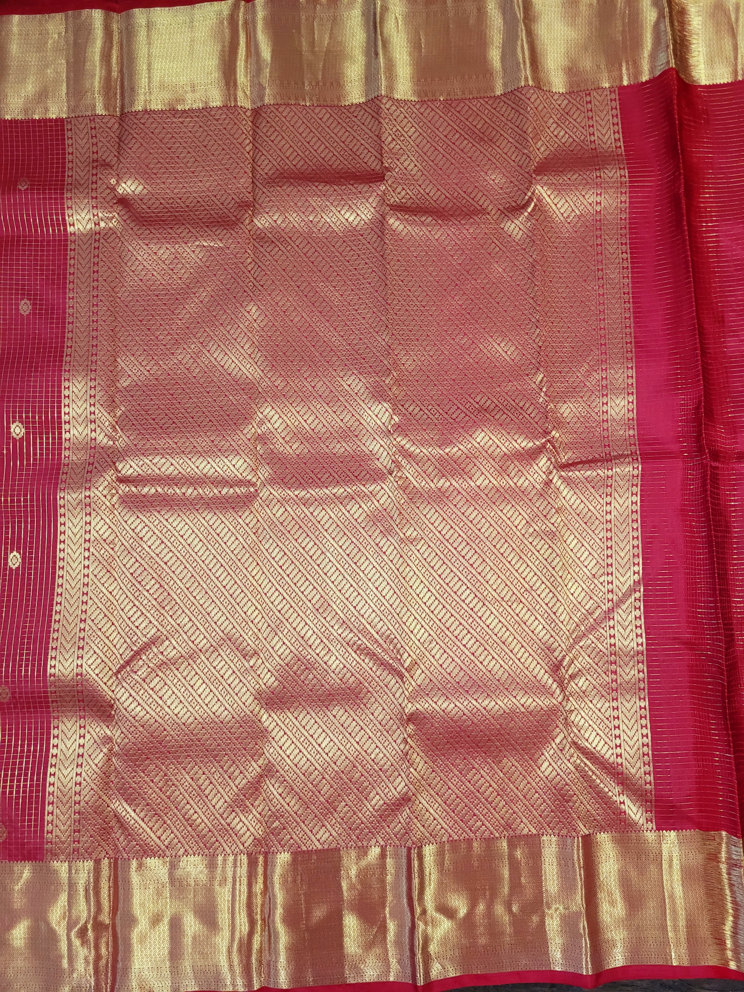 Red Kanchipuram Handloom Silk Saree With Zari Checks