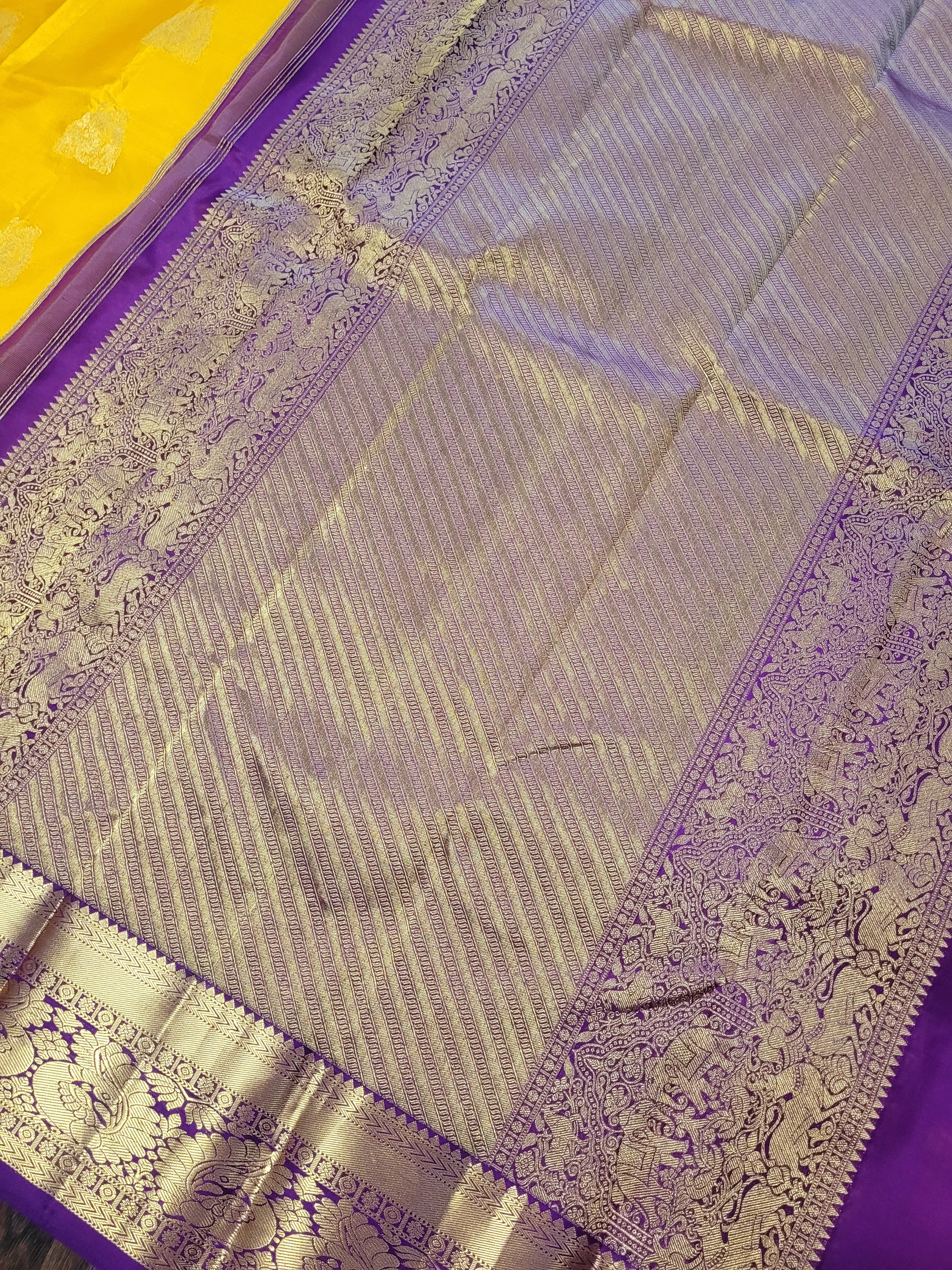 Yellow Korvai Kanchipuram Handloom Silk Saree