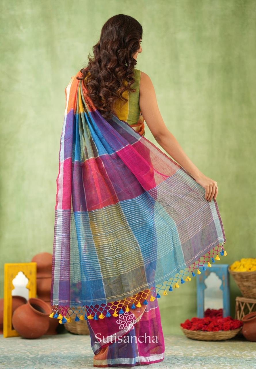 Multicolor Checkered Mul Cotton Saree