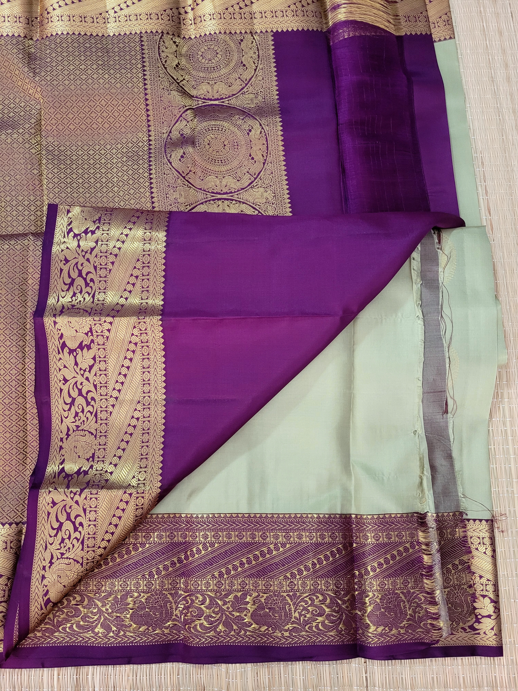 cardamom Green Korvai Kanchipuram Handloom Silk Saree