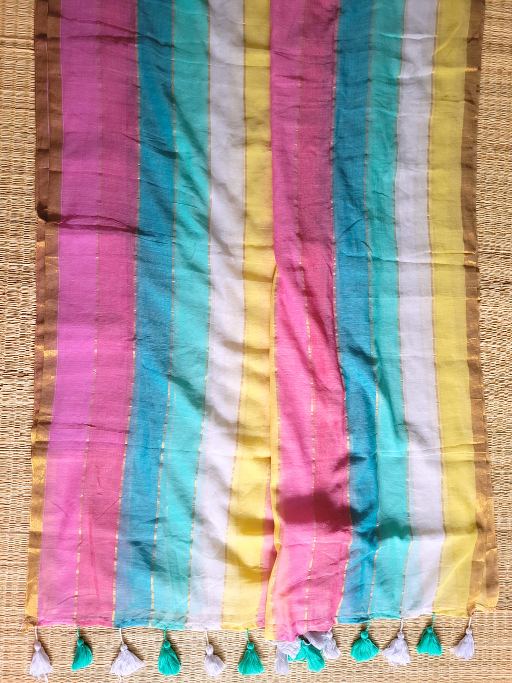 Multicolor Striped Mul Cotton Saree