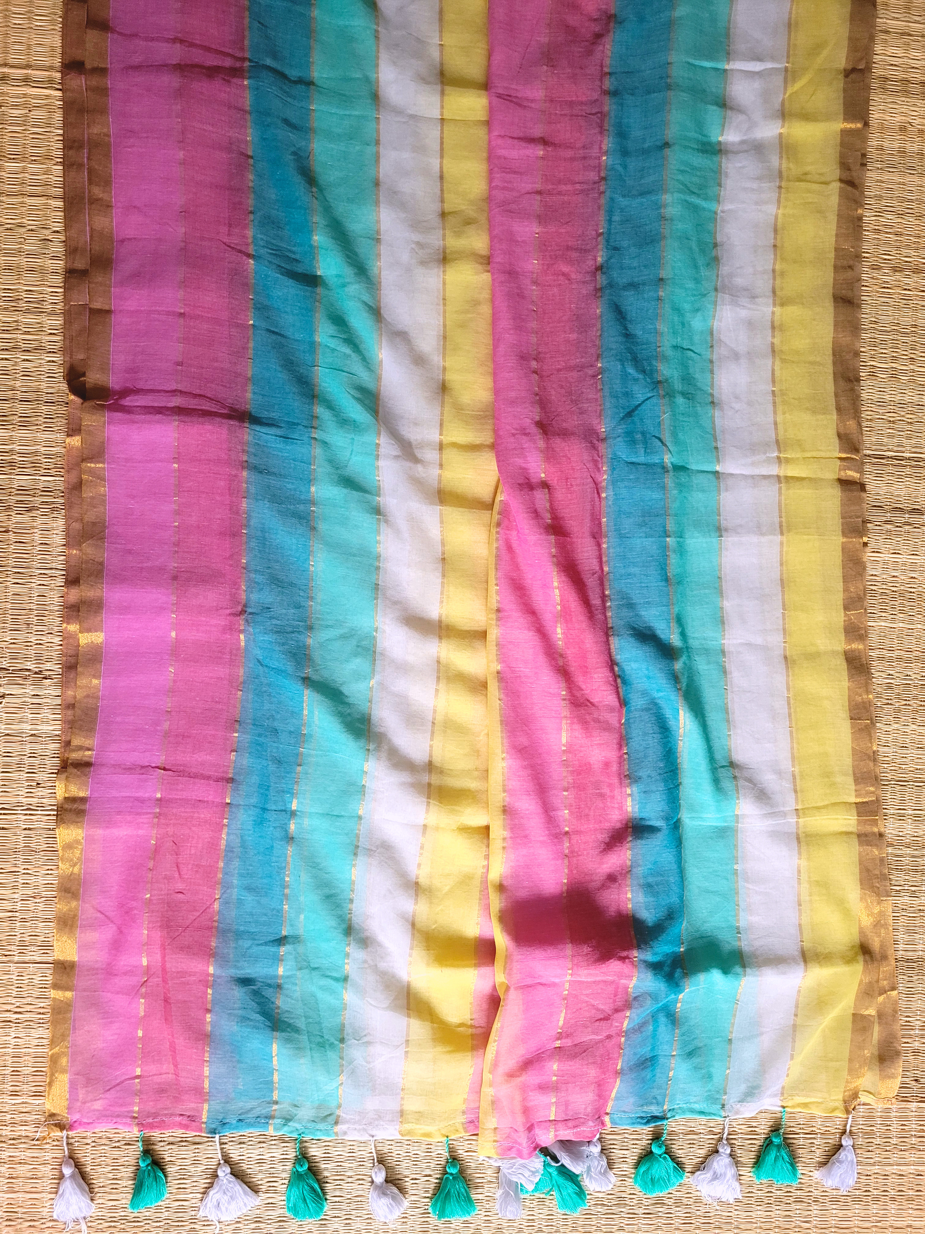 Multicolor Striped Mul Cotton Saree