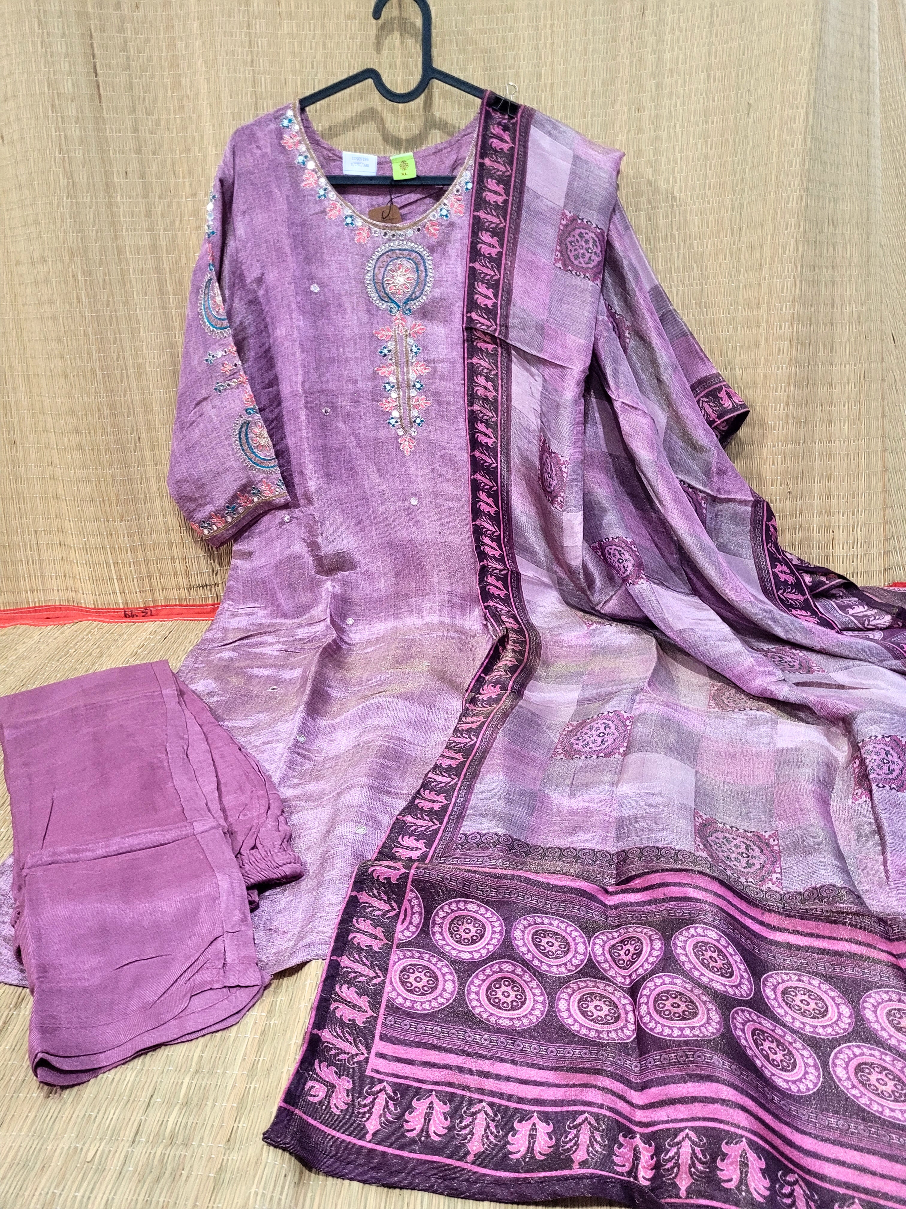 Tissue Shimmer Salwar Suit With Embroidery